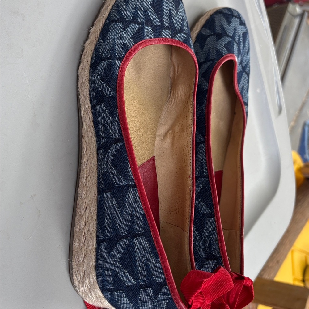 Blue and Red Michael Kors Espadrille flats with Red Trim